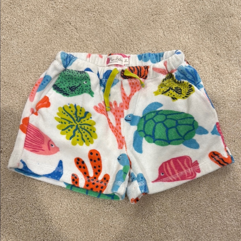Mini Boden Colorful Sea Life Print Terry Cloth Shorts